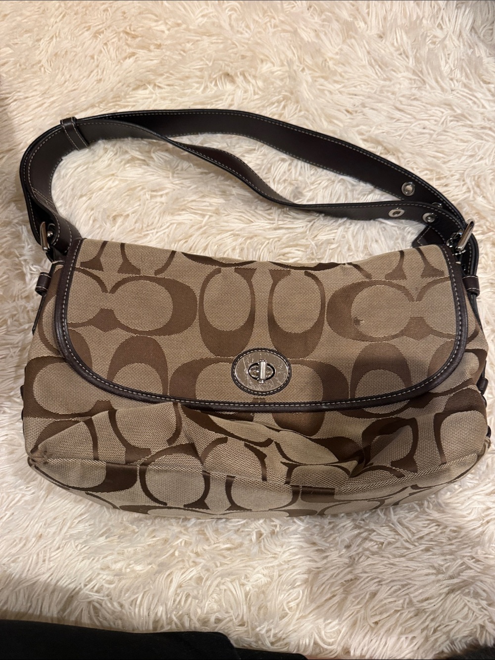 Coach Monogram Canvas Shoulder Bag in Brown/Tan